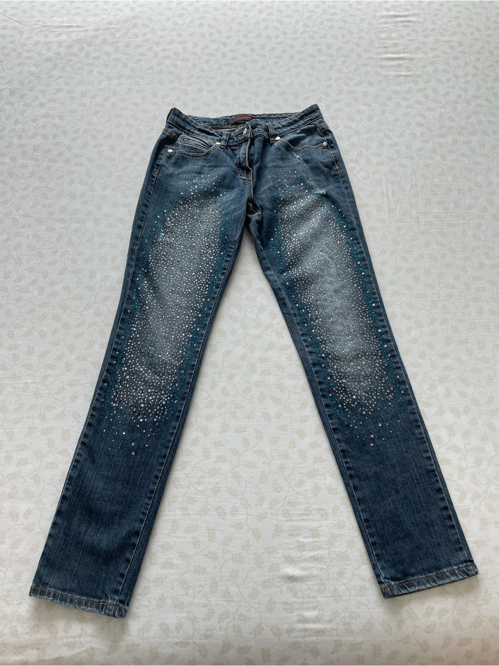 Roberto Cavalli Dark Blue Straight-Leg Jeans with Crystal Embellishment